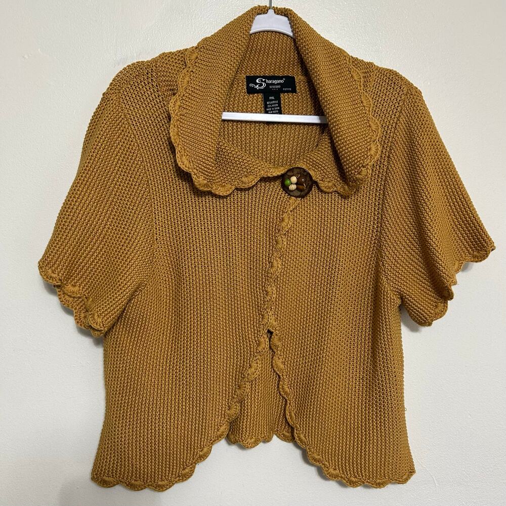 Sharagano Studio PXL Camel Scalloped Cardigan Sweater
